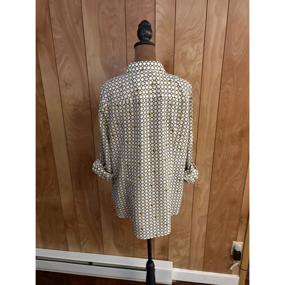 Michael Kors Womens Gold Chain Link Zip Front Roll Tab Blouse Top‎ Size 14 - Picture 3 of 8